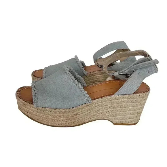 Dolce Vita Denim Platform Sandals Wedges Blue Cream Woven Women's Size 9.5 - Picture 1 of 12